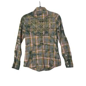 Roar Embroidered Cowboy Western Button Up Shirt Size Small  Cotton Country